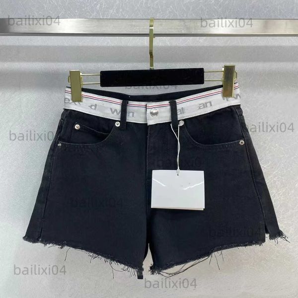women's shorts 2023 spring summer new aw waist ribbon print denim fashion t230323, White;black
women's shorts 2023 spring summer new aw waist ribbon print denim fashion t230323, White;black