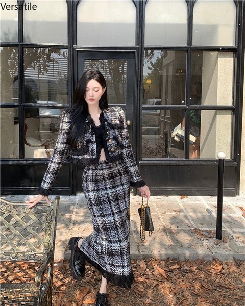 two piece dress plaid celebrity style suit women fashion elegant longsleeved short coat high waist hip wrap long skirt twopiece set winter 2, White
two piece dress plaid celebrity style suit women fashion elegant longsleeved short coat high waist hip wrap long skirt twopiece set winter 2, White