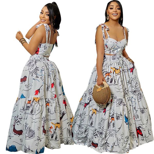 2023 dress print sleeveless skirt with high waist and large hemline s2xl, Black