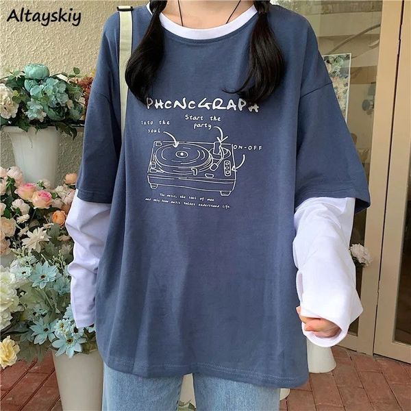womens tshirt fake two pieces long sleeve tshirts women letter print graphic tee baggy korean style design fresh allmatch girls spring chic, White
womens tshirt fake two pieces long sleeve tshirts women letter print graphic tee baggy korean style design fresh allmatch girls spring chic, White