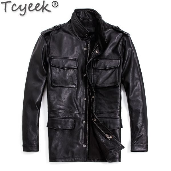 men's leather faux tcyeek cowhide genuine jacket men clothing motorcycle safaried m65 trench coat midlength jaqueta masculina 230324, Black
men's leather faux tcyeek cowhide genuine jacket men clothing motorcycle safaried m65 trench coat midlength jaqueta masculina 230324, Black
