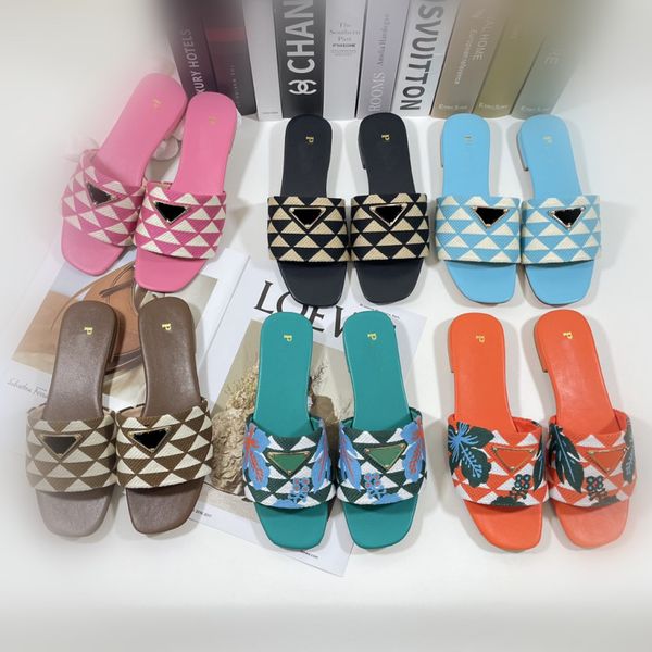 women flat slippers luxurys triangle letter beach flip flops slide sandal girls summer canvas shoes with box 35-42, Black
women flat slippers luxurys triangle letter beach flip flops slide sandal girls summer canvas shoes with box 35-42, Black