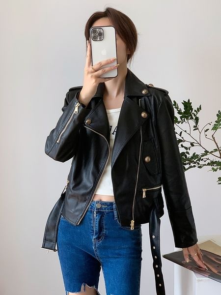 women's jackets spring autumn short loose cool stylish green black white faux leather biker jacket women zipper belt long sleeve 2023 2, Black;brown
women's jackets spring autumn short loose cool stylish green black white faux leather biker jacket women zipper belt long sleeve 2023 2, Black;brown