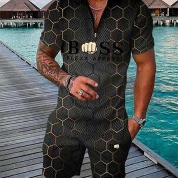 summer fashion zipper polo sports set men's casual shirt beach shorts 2pc, White;black
summer fashion zipper polo sports set men's casual shirt beach shorts 2pc, White;black