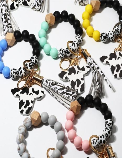 cow custom silicone beads leather tassel cute cow wood bull wooden bead bracelet silicone wristlet keychain5088035, Silver
cow custom silicone beads leather tassel cute cow wood bull wooden bead bracelet silicone wristlet keychain5088035, Silver