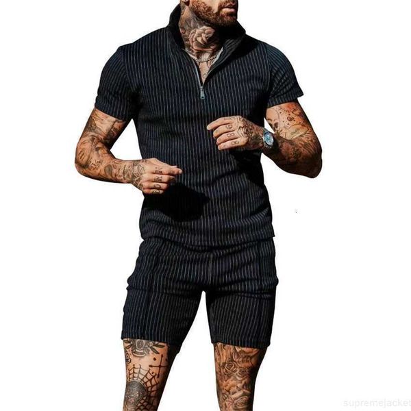summer men's vertical stripe sports casual set mock neck slim fit shirt fitness training beach pants men, White;black
summer men's vertical stripe sports casual set mock neck slim fit shirt fitness training beach pants men, White;black