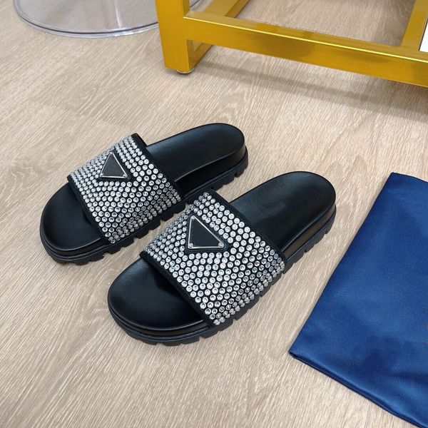 rhinestone crystal embellished logo slippers designer womens sandal shoes pra italy mid heels mules flip flops luxury flat thick bottom rubb, Black 
rhinestone crystal embellished logo slippers designer womens sandal shoes pra italy mid heels mules flip flops luxury flat thick bottom rubb, Black