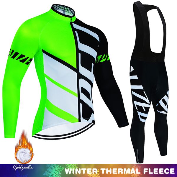 Image of Cycling Jersey Sets Road Bike Winter Cycling Clothing Man Long Sleeve Jersey Set Thermal Fleece Maillot Ciclismo Road Bike Keep Warm Riding Full 230324