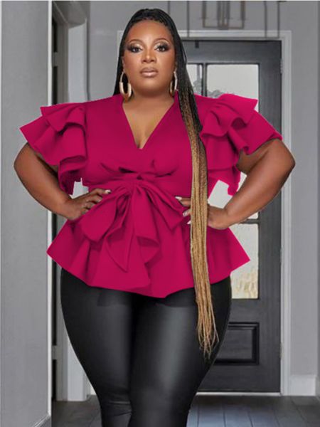 women's plus size tshirt elegant women deep v neck ruffles short sleeve high waist laceup blouse casual daily tshirt date out 4xl shir, Black
women's plus size tshirt elegant women deep v neck ruffles short sleeve high waist laceup blouse casual daily tshirt date out 4xl shir, Black