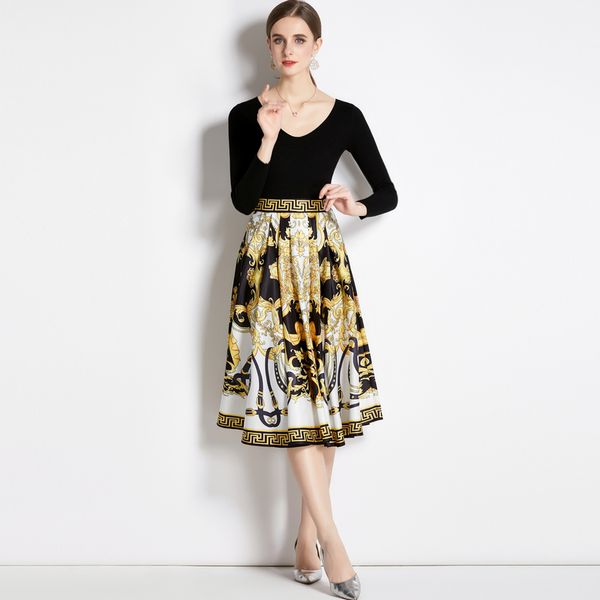 luxury designer 2 piece cocktail dress baroque floral sets women slim knitted and print pleated skirts club event dresses set black holiday, White
luxury designer 2 piece cocktail dress baroque floral sets women slim knitted and print pleated skirts club event dresses set black holiday, White