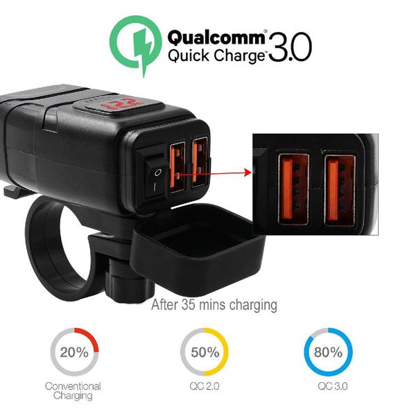 universal motorcycle vehicle-mounted charger waterproof usb adapter 12v phone dual quick charge 3.0 voltmeter on off switch moto equipment
universal motorcycle vehicle-mounted charger waterproof usb adapter 12v phone dual quick charge 3.0 voltmeter on off switch moto equipment
