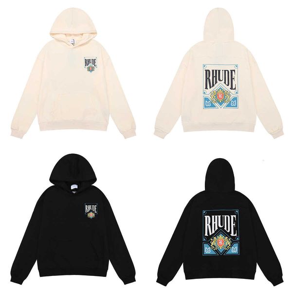 street high fashion los angeles rhude ing cards printed cotton terry hoodie for men and women, Black 
street high fashion los angeles rhude ing cards printed cotton terry hoodie for men and women, Black