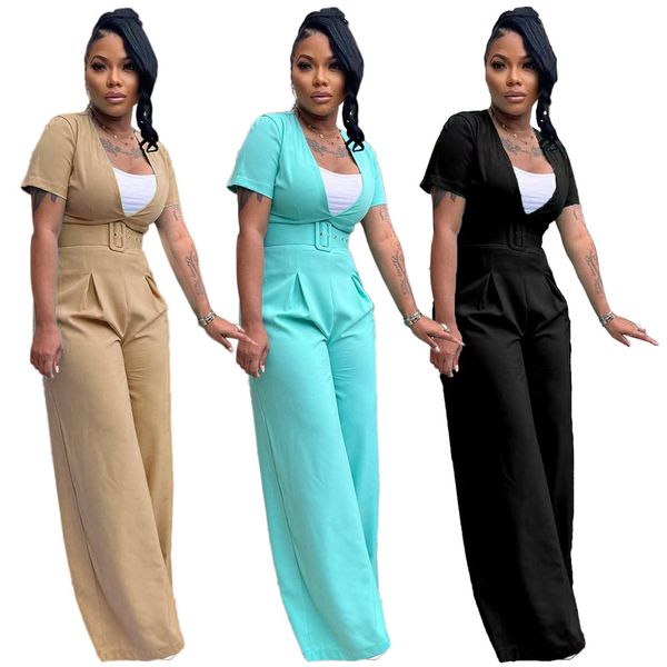 2023 designer summer jumpsuits women short sleeve solid rompers wiht belt deep v straight pants casual one piece overalls bulk wholesale clo, Black;white
2023 designer summer jumpsuits women short sleeve solid rompers wiht belt deep v straight pants casual one piece overalls bulk wholesale clo, Black;white