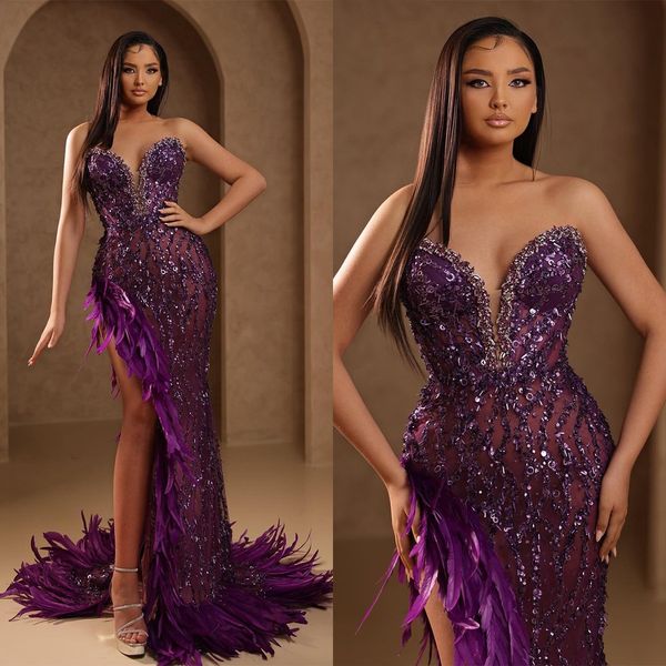 gorgeous a-line prom dresses sweetheart sequins beads sleeveless high side split feathers backless zipper floor length custom made party dre, Black
gorgeous a-line prom dresses sweetheart sequins beads sleeveless high side split feathers backless zipper floor length custom made party dre, Black