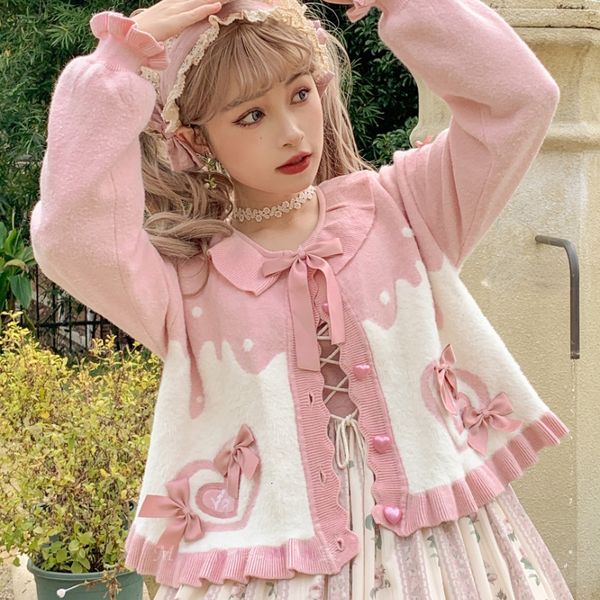 women's knits tees japan sweet lolita style knitted cardigan women kawaii o neck heart shaped button sweaters coat cute puff long sleev, White
women's knits tees japan sweet lolita style knitted cardigan women kawaii o neck heart shaped button sweaters coat cute puff long sleev, White