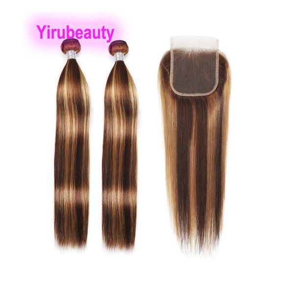 yirubeauty brazilian human hair double wefts 2 bundles with 4x4 lace closure p4/27 piano color silky straight 10-30inch kinky curly, Black;brown 
yirubeauty brazilian human hair double wefts 2 bundles with 4x4 lace closure p4/27 piano color silky straight 10-30inch kinky curly, Black;brown