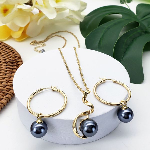 modern hawaiian jewelry sets natural black color south sea shell pearl pendant necklace large circle hoop huggies earrings for women, Silver
modern hawaiian jewelry sets natural black color south sea shell pearl pendant necklace large circle hoop huggies earrings for women, Silver