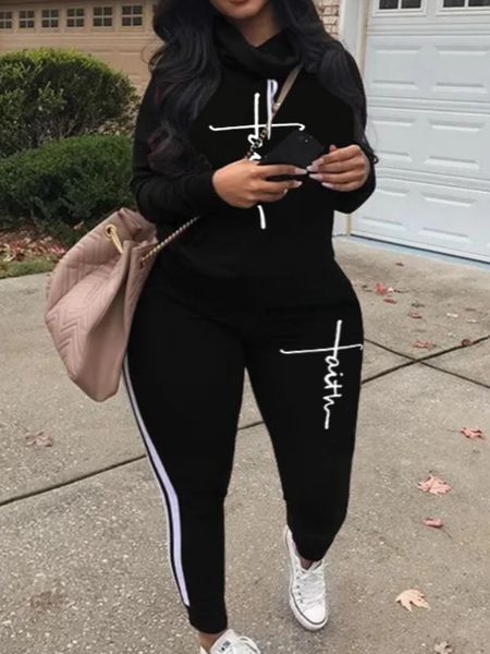 women's plus size pants lw faith letter print striped tracksuit set hooded collar stretchy long sleeve trousers casual sports suit 2303, Black
women's plus size pants lw faith letter print striped tracksuit set hooded collar stretchy long sleeve trousers casual sports suit 2303, Black