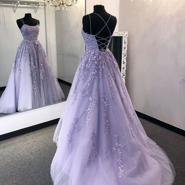 lavender lace long prom dresses appliqued evening party gowns spaghetti criss-cross back graduation dress evening dress straps, Black
lavender lace long prom dresses appliqued evening party gowns spaghetti criss-cross back graduation dress evening dress straps, Black