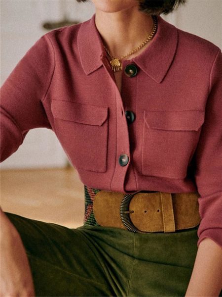 women's knits tee knit cardigan solid color turndown collar knitwear single breasted simple sweater with double pockets for female 2303, White
women's knits tee knit cardigan solid color turndown collar knitwear single breasted simple sweater with double pockets for female 2303, White