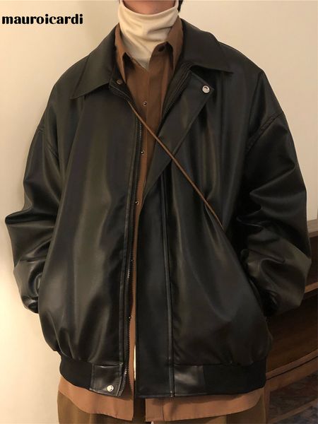 men's leather faux mauroicardi spring autumn oversized black soft jacket men zipper long sleeve casual loose clothing fashion 230324
men's leather faux mauroicardi spring autumn oversized black soft jacket men zipper long sleeve casual loose clothing fashion 230324