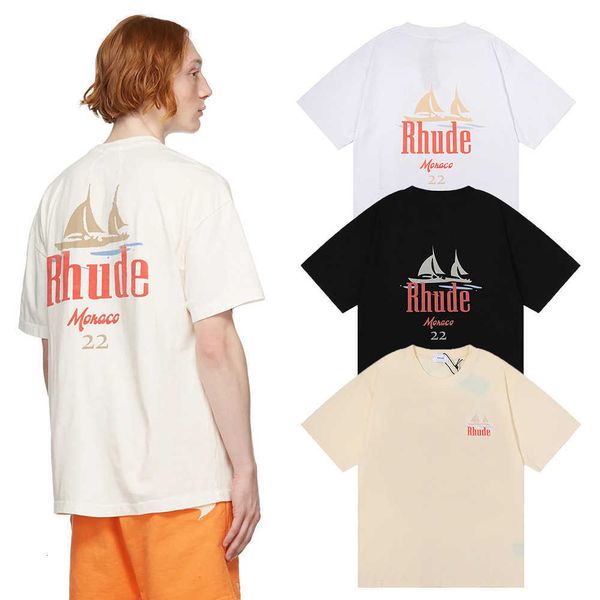 brand fashion summer short sleeve shirt men's and women's same loose rhude manaco sailing print, White
brand fashion summer short sleeve shirt men's and women's same loose rhude manaco sailing print, White