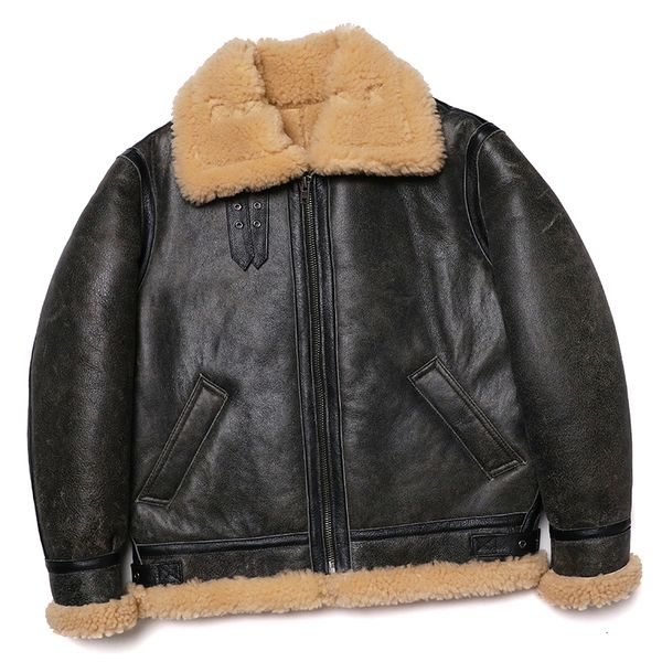 men's leather faux classic b3 shearling genuine lacket wool fur sheepskin warm winter coat vintage clothing man jacket 230324, Black
men's leather faux classic b3 shearling genuine lacket wool fur sheepskin warm winter coat vintage clothing man jacket 230324, Black