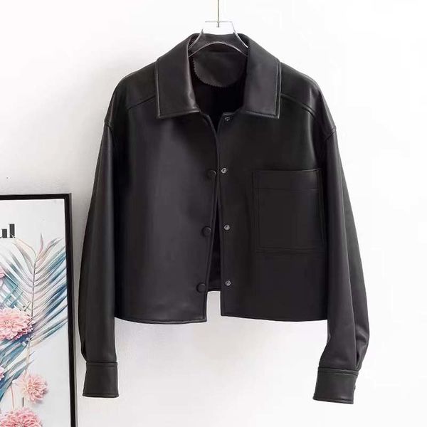 women's jackets genuine leather jacket spring and autumn 2023 fashion short length pocket decoration casual style single breasted 23032, Black;brown
women's jackets genuine leather jacket spring and autumn 2023 fashion short length pocket decoration casual style single breasted 23032, Black;brown