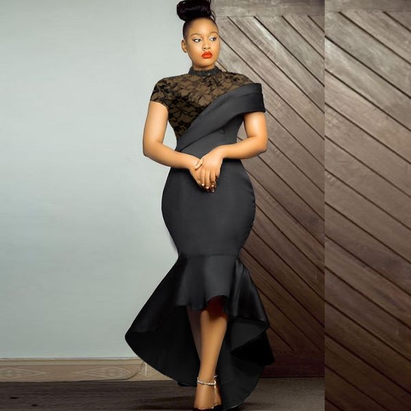 black mermaid short evening prom dress 2023 o-neck short high low lace satin formal birthday party gown african robe de soiree
black mermaid short evening prom dress 2023 o-neck short high low lace satin formal birthday party gown african robe de soiree