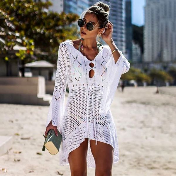 women's swimwear women solid bikini cover up white crochet long sleeve beach long maxi dress cover-ups female loose tunic mesh beachwea, White;black
women's swimwear women solid bikini cover up white crochet long sleeve beach long maxi dress cover-ups female loose tunic mesh beachwea, White;black