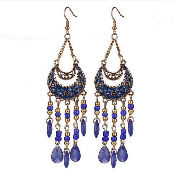 bohemia crescent shaped blue crystal beads dangle long tassel earrings women's bohemian earrings tourism holiday jewelry gifts, Silver
bohemia crescent shaped blue crystal beads dangle long tassel earrings women's bohemian earrings tourism holiday jewelry gifts, Silver