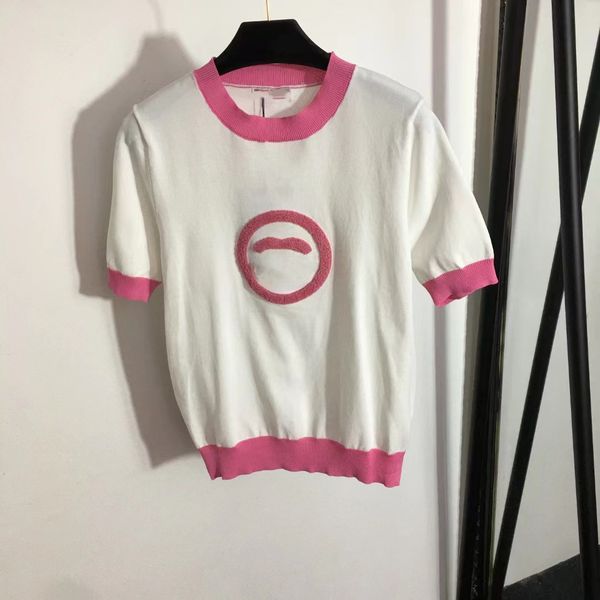 321 2023 summer women sweater brand same style sweater short sleeve white crew neck womens 20231467, White;black
321 2023 summer women sweater brand same style sweater short sleeve white crew neck womens 20231467, White;black