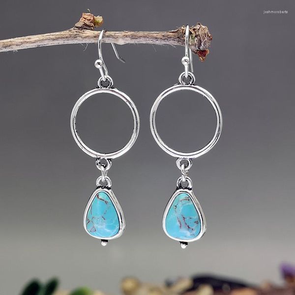 dangle earrings bohemian folk style water drop blue stone hollow circular rings and jewelry ladies' accessories holiday gifts, Silver
dangle earrings bohemian folk style water drop blue stone hollow circular rings and jewelry ladies' accessories holiday gifts, Silver