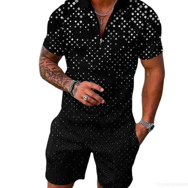 summer fashion zipper polo shirt set men's casual 3d printed beach pants, White;black
summer fashion zipper polo shirt set men's casual 3d printed beach pants, White;black