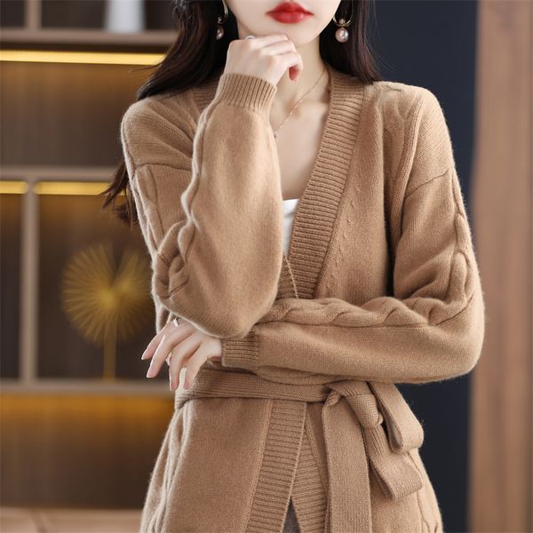 women's knits tees 100 pure wool cardigan sweater thickened medium and long vneck knitted laceup coat loose lazy belt 230324, White
women's knits tees 100 pure wool cardigan sweater thickened medium and long vneck knitted laceup coat loose lazy belt 230324, White