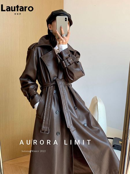 women's jackets lautaro spring autumn long loose brown pu leather trench coat for women belt double breasted american and european fash, Black;brown
women's jackets lautaro spring autumn long loose brown pu leather trench coat for women belt double breasted american and european fash, Black;brown