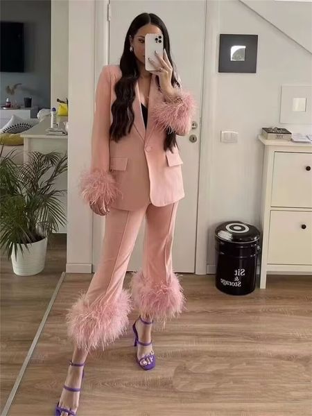 pink tailored women pants suits ostrich feather celebrity lady customization prom formal guest wear for wedding 2 pieces, Black;red
pink tailored women pants suits ostrich feather celebrity lady customization prom formal guest wear for wedding 2 pieces, Black;red