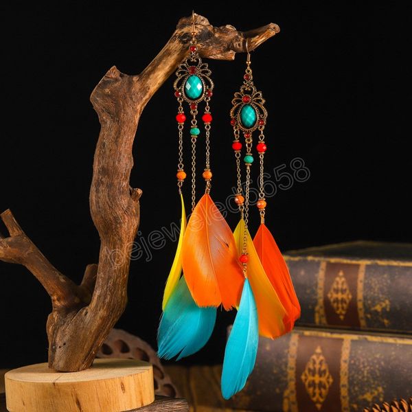 fashion copper chain long tassel earrings for women ethnic colorful feather crystal beads statement earrings wedding jewelry, Silver
fashion copper chain long tassel earrings for women ethnic colorful feather crystal beads statement earrings wedding jewelry, Silver