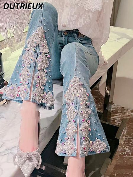 women's jeans luxury colorful crystals high waist for women 2023 spring korean sweet slit slim flare pants young girl denim trousers 23, Blue
women's jeans luxury colorful crystals high waist for women 2023 spring korean sweet slit slim flare pants young girl denim trousers 23, Blue