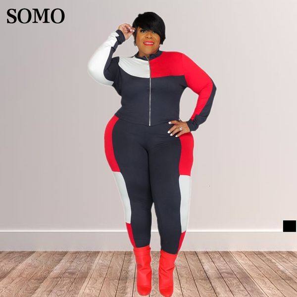 women's plus size pants somo trend women patchwork sports outfits long sleeve casual two piece sets wholesale drop 230324, Black
women's plus size pants somo trend women patchwork sports outfits long sleeve casual two piece sets wholesale drop 230324, Black