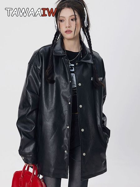 women's jackets tawaaiw streetwear autumn spring pu leather coats and jacket long sleeve y2k gothic ladies outerwear korean 230323, Black;brown
women's jackets tawaaiw streetwear autumn spring pu leather coats and jacket long sleeve y2k gothic ladies outerwear korean 230323, Black;brown