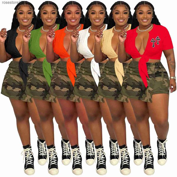 designer women tracksuit summer double cross leather embroidery hollow lace up short sleeve tees and irregular camouflage skirt pants, Gray
designer women tracksuit summer double cross leather embroidery hollow lace up short sleeve tees and irregular camouflage skirt pants, Gray
