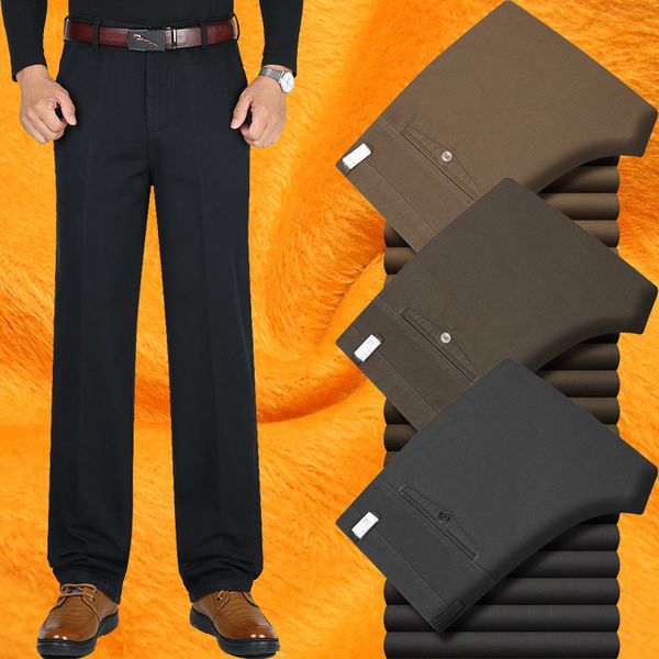 men's pants winter plus velvet cotton straight loose thicken warm fleece high waist solid middleaged casual trousers 230324, Black
men's pants winter plus velvet cotton straight loose thicken warm fleece high waist solid middleaged casual trousers 230324, Black