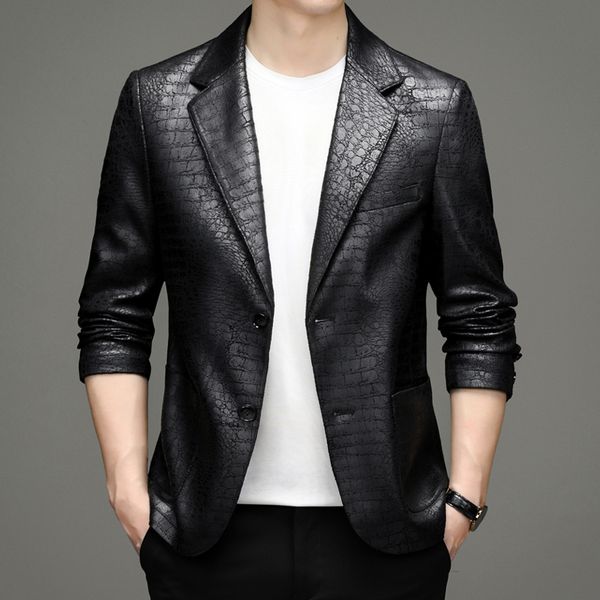 men's leather faux spring and autumn thin soft jacket slim fit pattern suit 230324, Black
men's leather faux spring and autumn thin soft jacket slim fit pattern suit 230324, Black