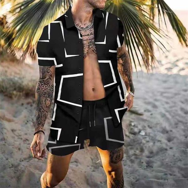spring men's shorts short sleeve shirts geometric print beach casual set, White;black
spring men's shorts short sleeve shirts geometric print beach casual set, White;black