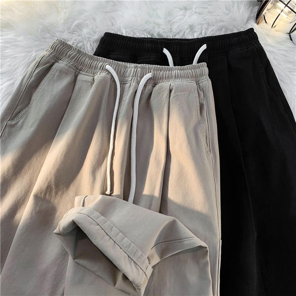 men's pants 2023 spring summer solid color straight wide leg korean fashion casual elastic waist baggy trousers male khaki 230323, Black
men's pants 2023 spring summer solid color straight wide leg korean fashion casual elastic waist baggy trousers male khaki 230323, Black