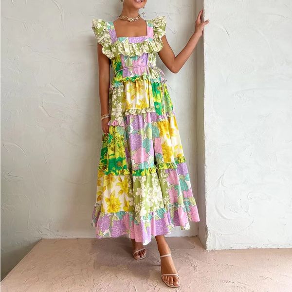 australian designer dress square collar neck sleeveless floral printed long dress, Black;gray
australian designer dress square collar neck sleeveless floral printed long dress, Black;gray