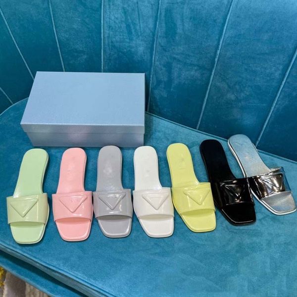 designers women slippers patent leather flat sandal slip on logo mules heels inverted triangle buckle jelly slides pra p pure color flip flo, Black
designers women slippers patent leather flat sandal slip on logo mules heels inverted triangle buckle jelly slides pra p pure color flip flo, Black
