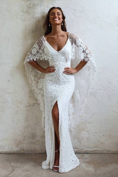 boho long batwing sleeves wedding dress backless lace custom made destination elopement high split pastrol bridal gown customed made, White
boho long batwing sleeves wedding dress backless lace custom made destination elopement high split pastrol bridal gown customed made, White