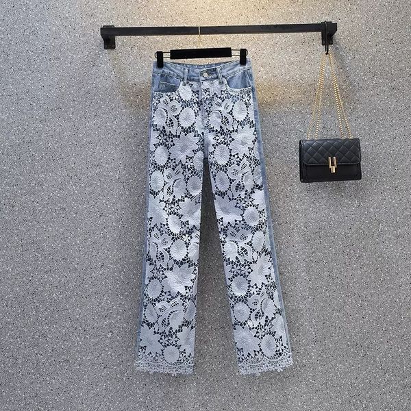 women's jeans summer loose hollow out lace splice denim pant high waist wide leg female casual trousers alon femme 230324, Blue
women's jeans summer loose hollow out lace splice denim pant high waist wide leg female casual trousers alon femme 230324, Blue